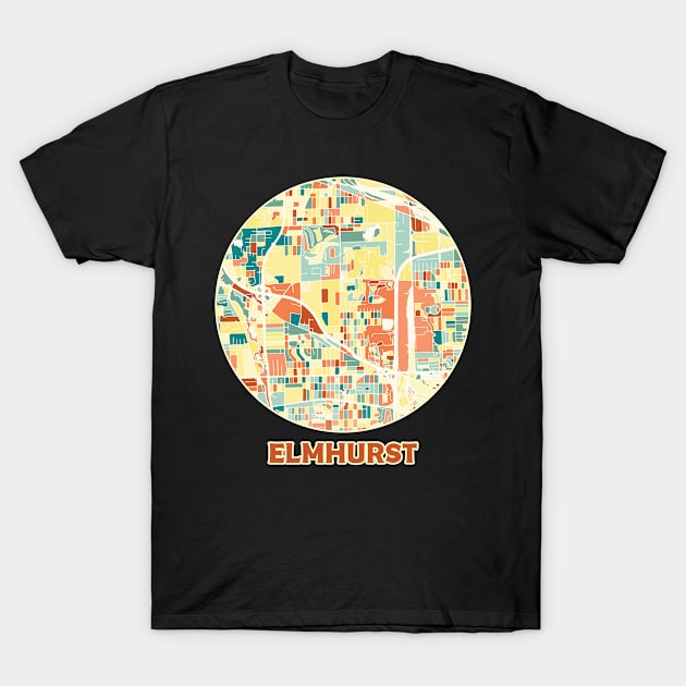 Elmhurst Illinois map in mozaique colors T-Shirt by SerenityByAlex